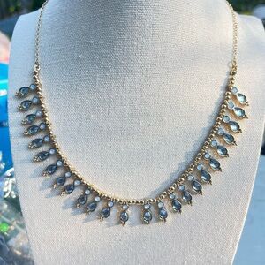 Massini Gold Tone and Blue Teardrop Beaded Necklace